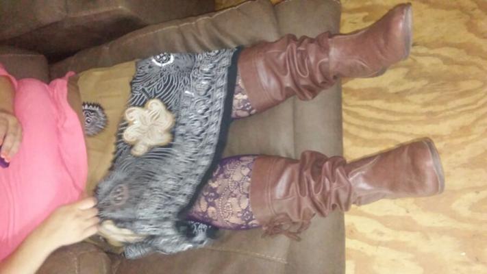 My Wife In Brown Skirt And Patterned Tights For Comments