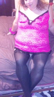 Wife In Pink Nighty With Black Thigh Highs On For You To Destroy