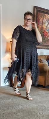 Wife in black dress & sandals for NL comments