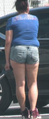 FLA Blue-top Chubby BBW SHORT SHORTS cute belly, nice ass...tan