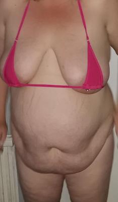 Fat whore wife in pink bikini!