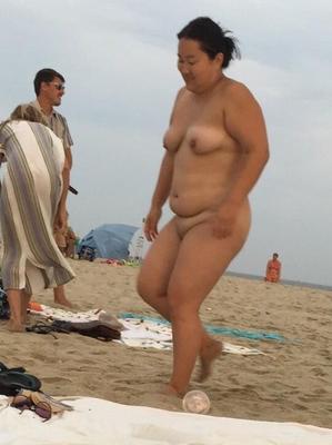 Asian BBW nude on the beach